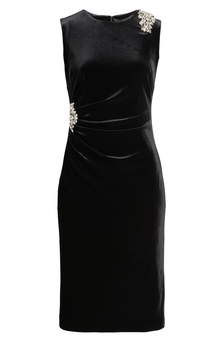 Anne Klein Rhinestone Detail Velvet Sheath Dress, Alternate, color, Anne Black