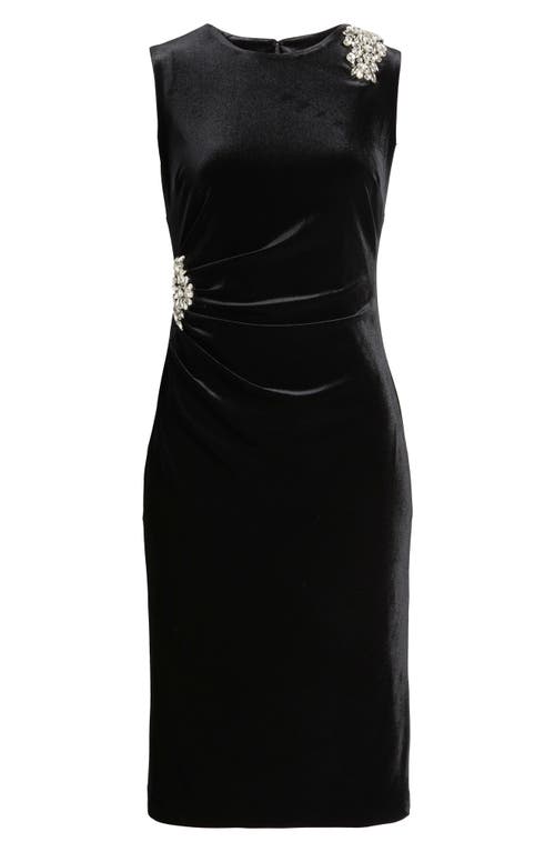 Anne Klein Embellished Sleeveless Velvet Sheath Dress In Black