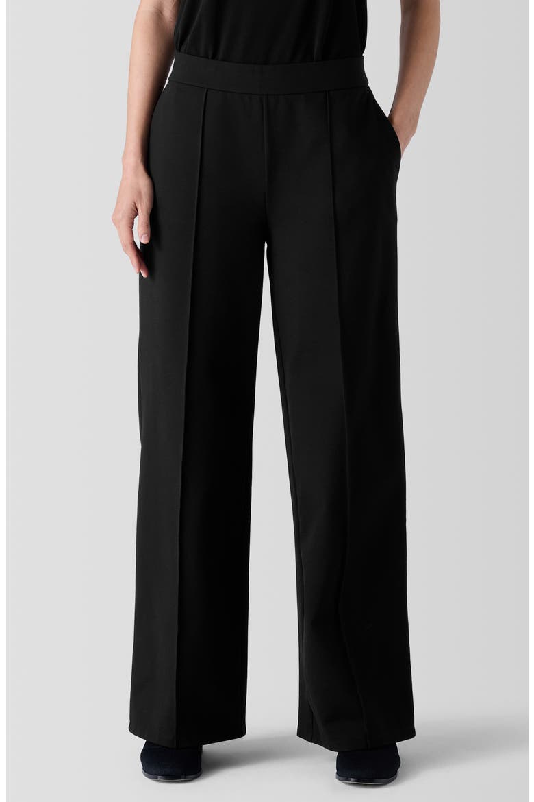 Flex Pintuck Double Knit Ponte Wide Leg Pants, Main, color, BLACK