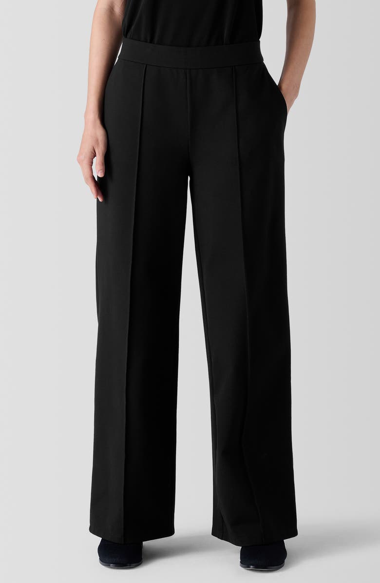 Eileen Fisher Flex Pintuck Double Knit Ponte Wide Leg Pants, Main, color, Black
