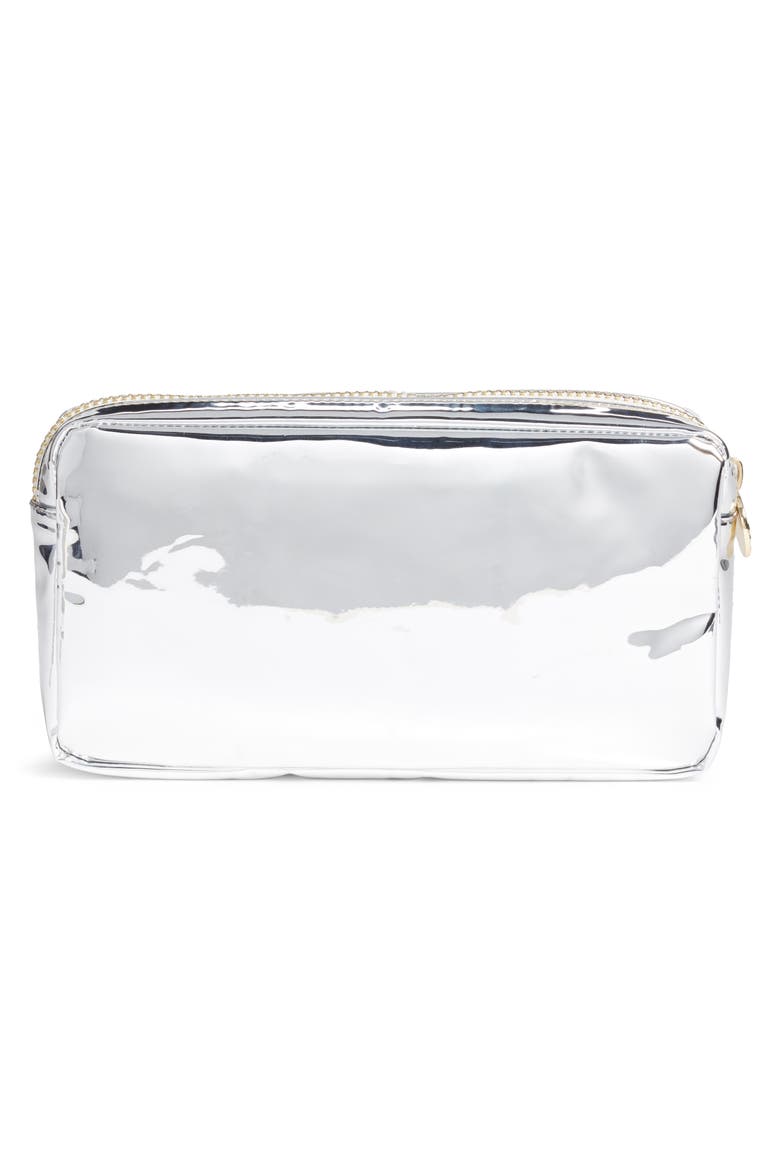 Glow Small Silver Patent Cosmetics Bag, Alternate, color, SILVER