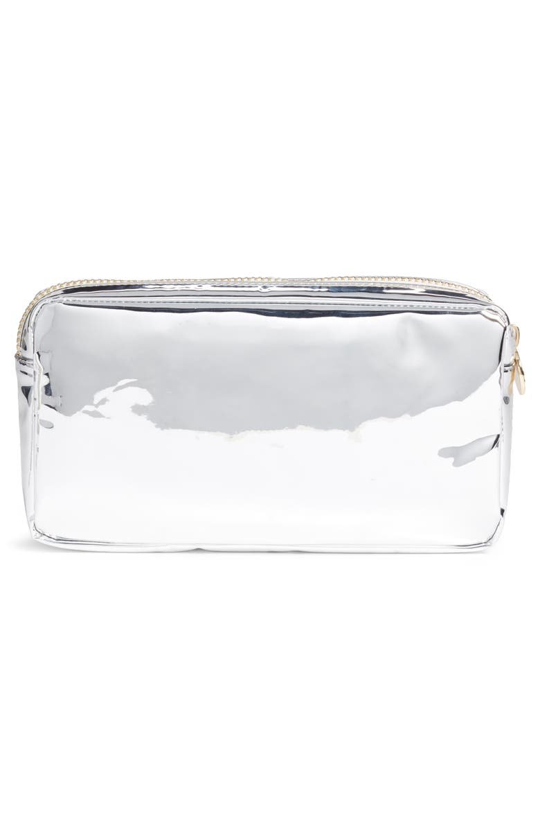 Stoney Clover Lane Glow Small Silver Patent Cosmetics Bag, Alternate, color,