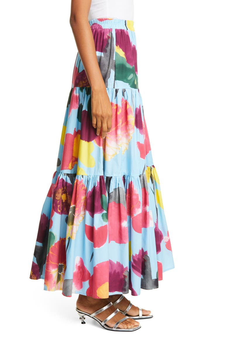 Big Print Convertible Tiered Cotton Maxi Skirt, Alternate, color, PROM AZZURRO