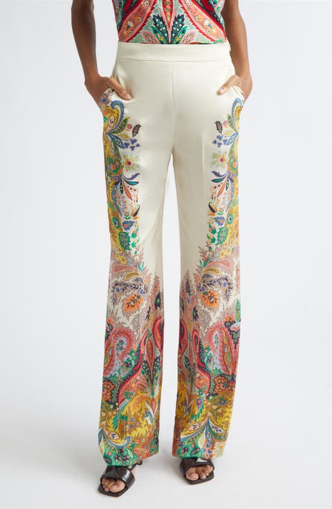 Placed Paisley Print Satin Pants