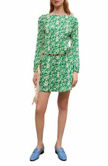 maje Rockiqua Floral Pleated Long Sleeve Dress