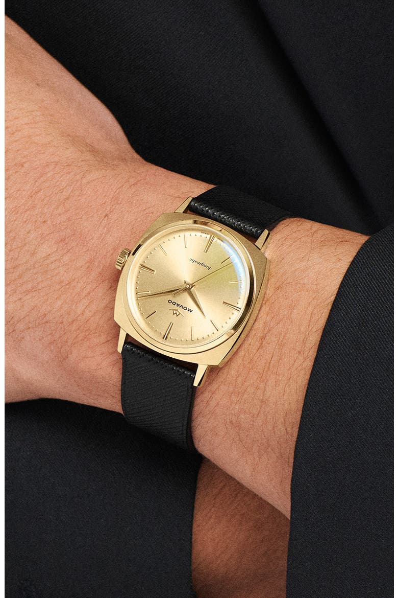 Kingmatic Automatic Leather Strap Watch, 35mm, Alternate, color, GOLD