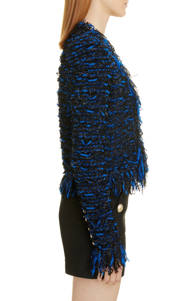 Balmain Glitter Fringe Tweed Jacket, Alternate, color, 