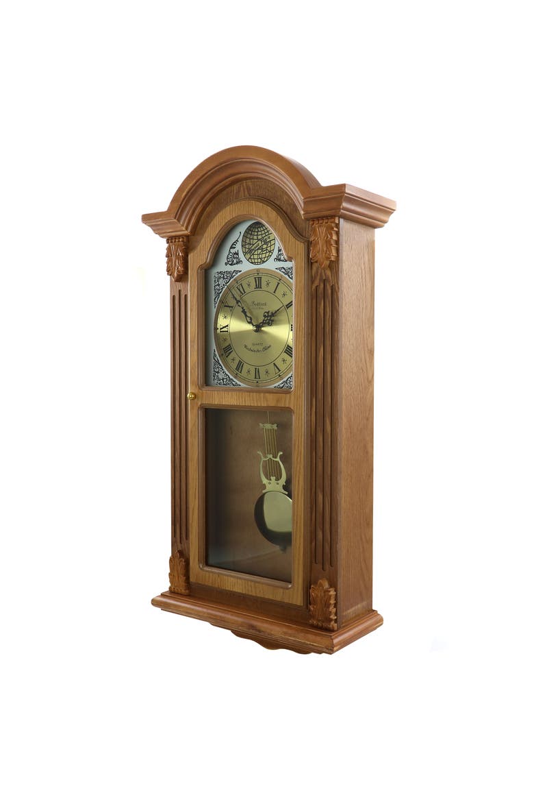 Honey Oak Chiming Pendulum Wall Clock, Alternate, color, Honey Oak