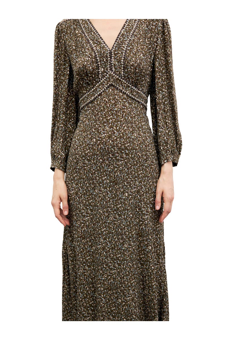 Caryl Abstract Print Midi Dress, Alternate, color, Khaki Green