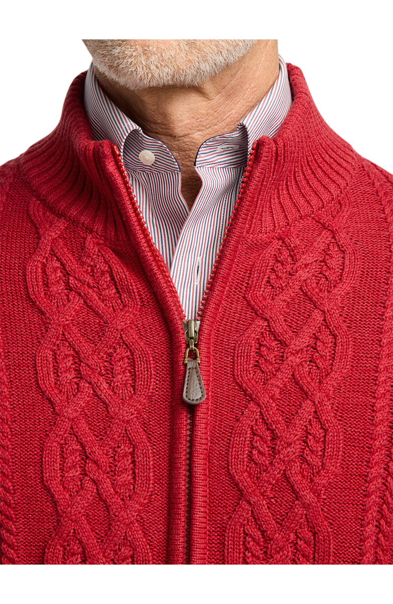 Paul Fredrick Cotton Cable Full Zip Mock Neck Sweater, Alternate, color, Red