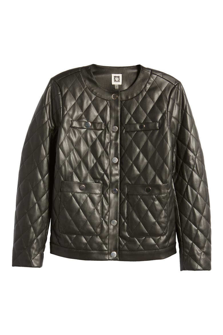 Quilted Faux Leather Jacket, Alternate, color, ANNE BLACK