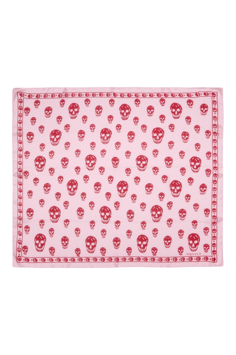 Skull Print Silk Scarf, Main, color, POWDER PINK/ RASPBERR