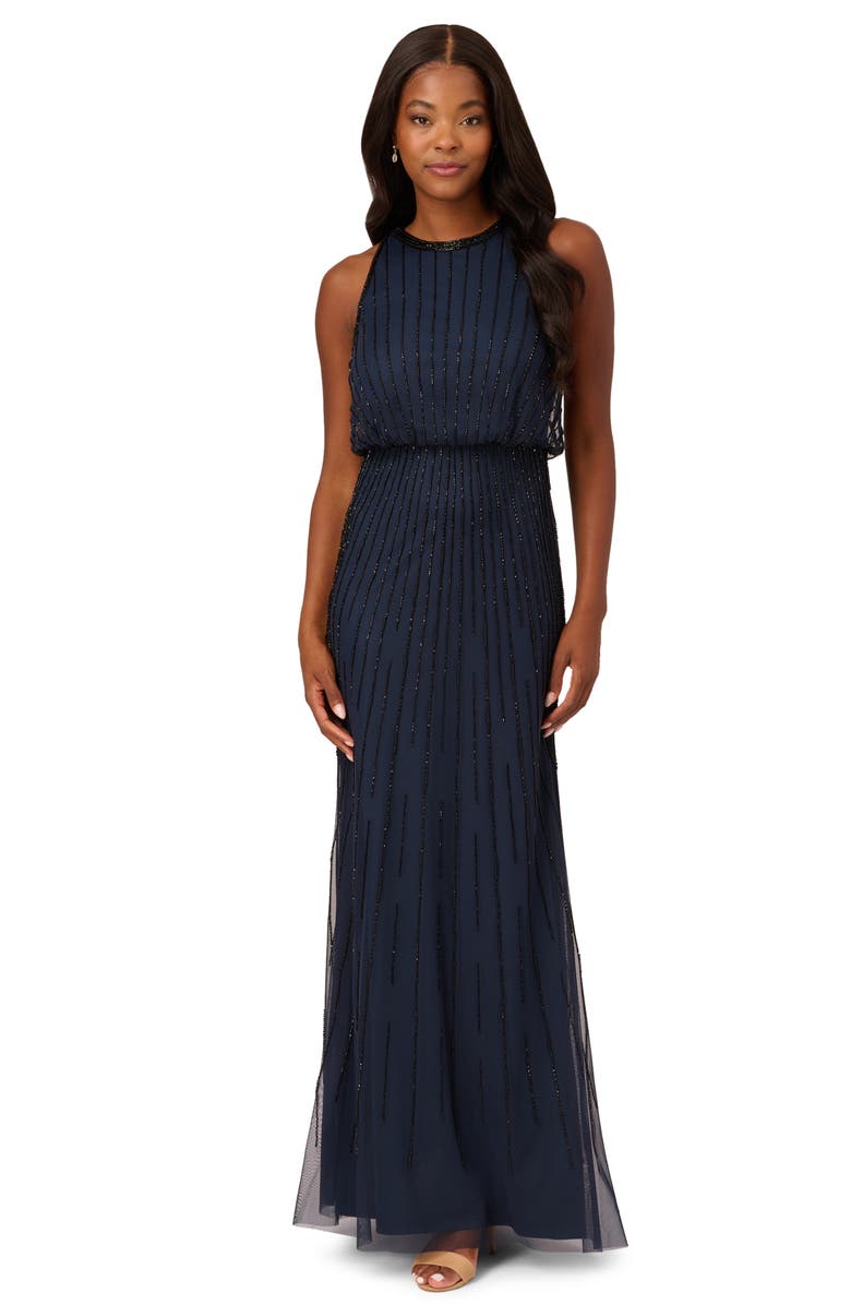 Adrianna Papell Beaded Blouson Mermaid Gown, Alternate, color, 