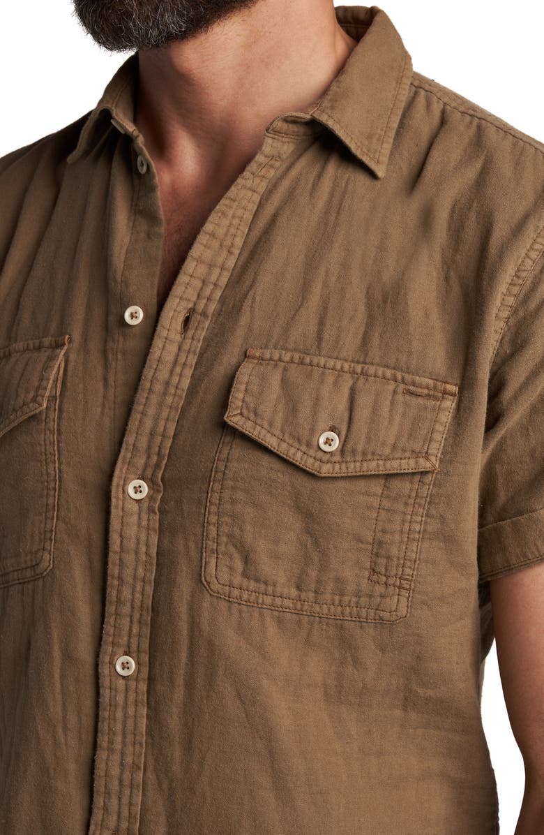 Rowan Leeds Cotton Gauze Short Sleeve Button-Up Shirt, Alternate, color, Umber