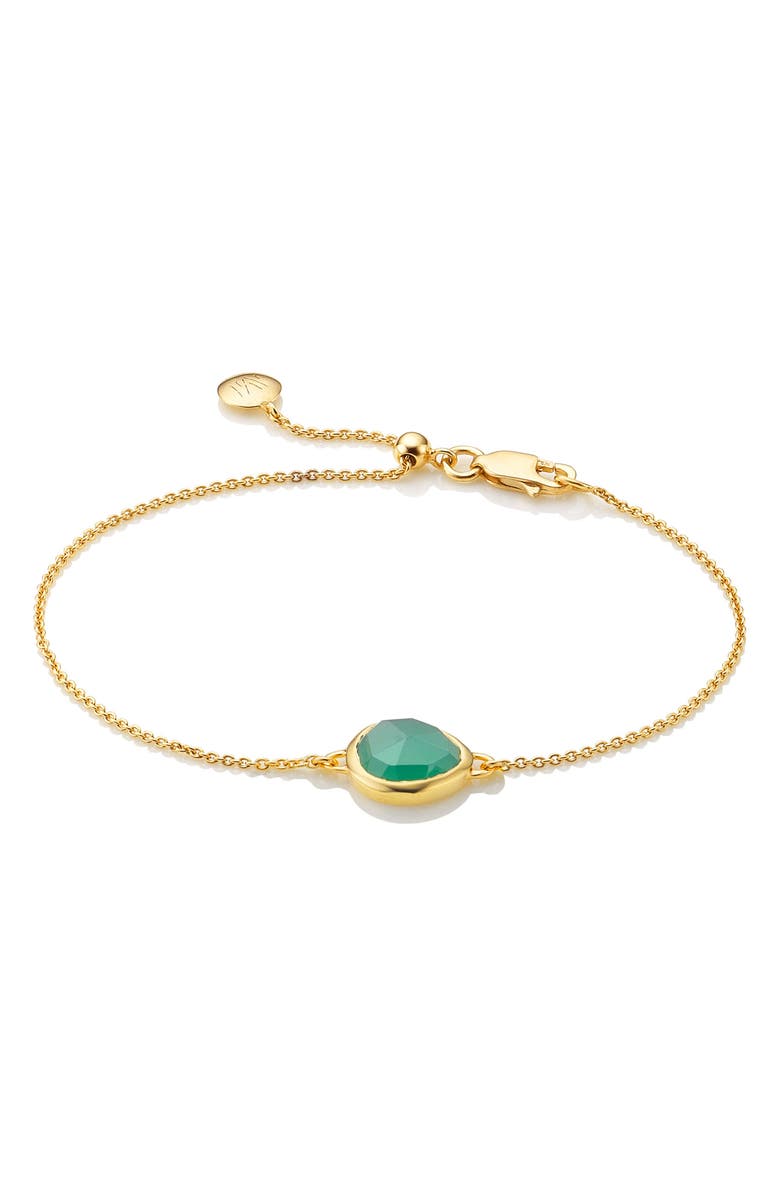 Monica Vinader Mini Siren Fine Chain Bracelet, Main, color, Green Onyx/ Yellow Gold