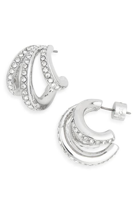 Pavé Crystal Triple Huggie Hoop Earrings