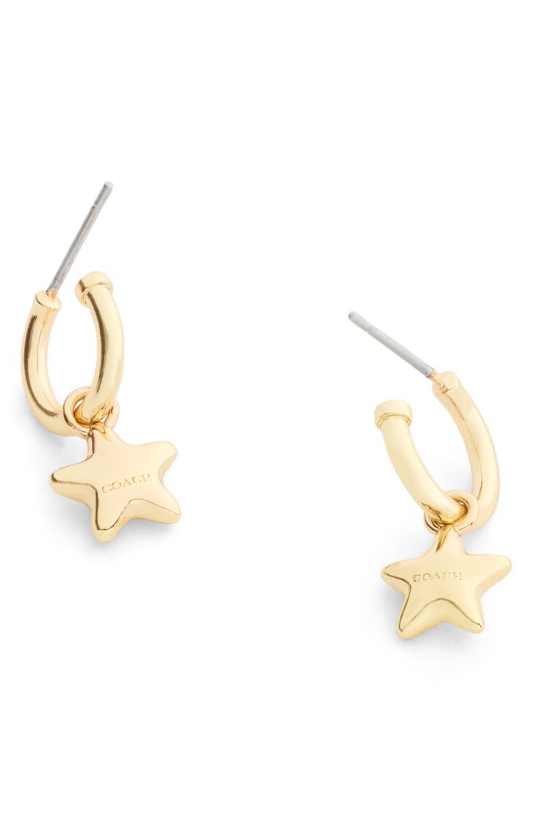 COACH Star Charm Huggie Hoop Earrings, Alternate, color, Gold
