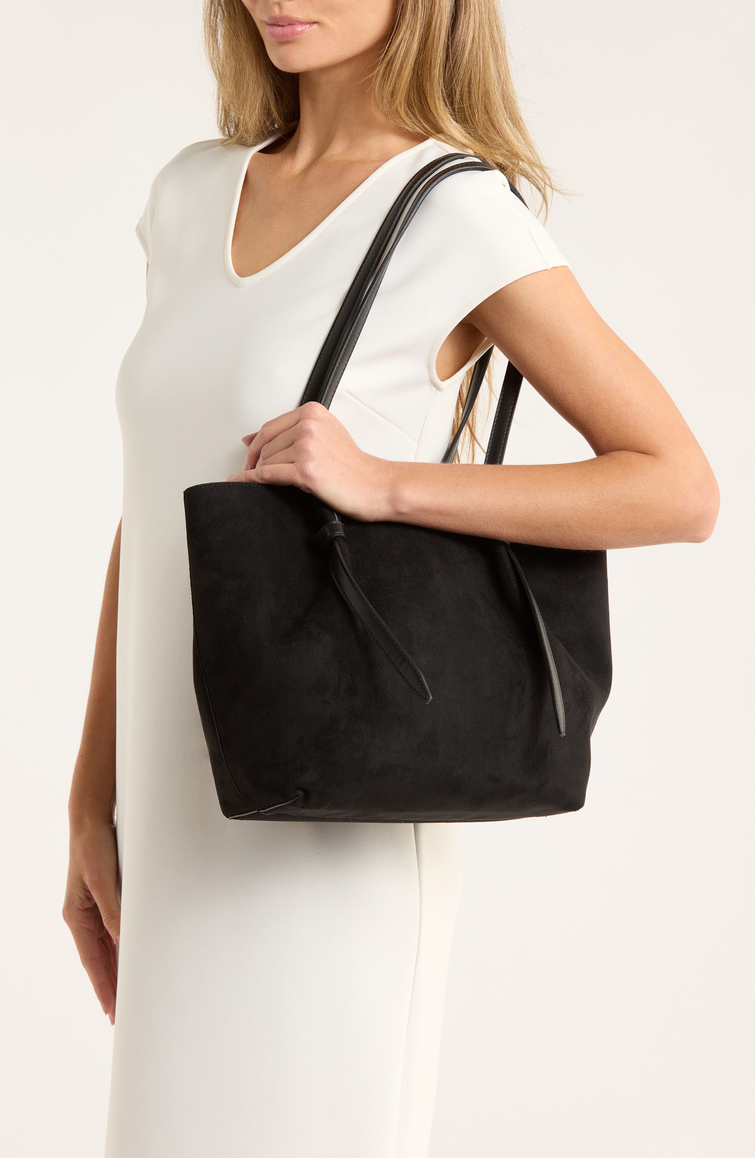 URBAN EXPRESSIONS HANDBAGS Faux Suede Tote, Alternate, color, Black