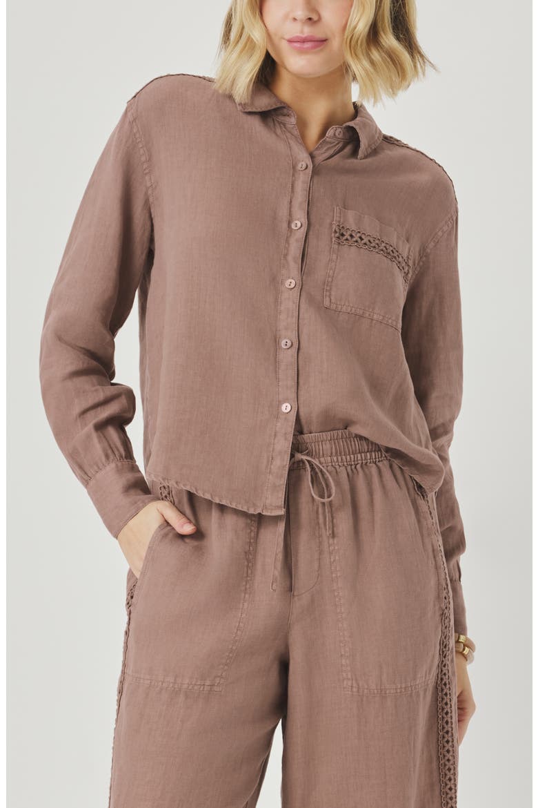 Stella Linen Button Down Shirt, Main, color, WICKER BEIGE
