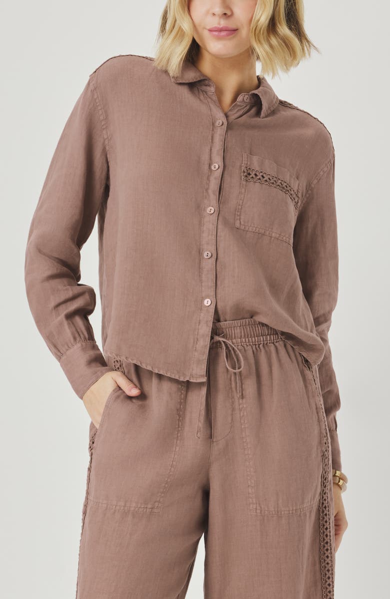 Splendid Stella Linen Button Down Shirt, Main, color, Wicker Beige