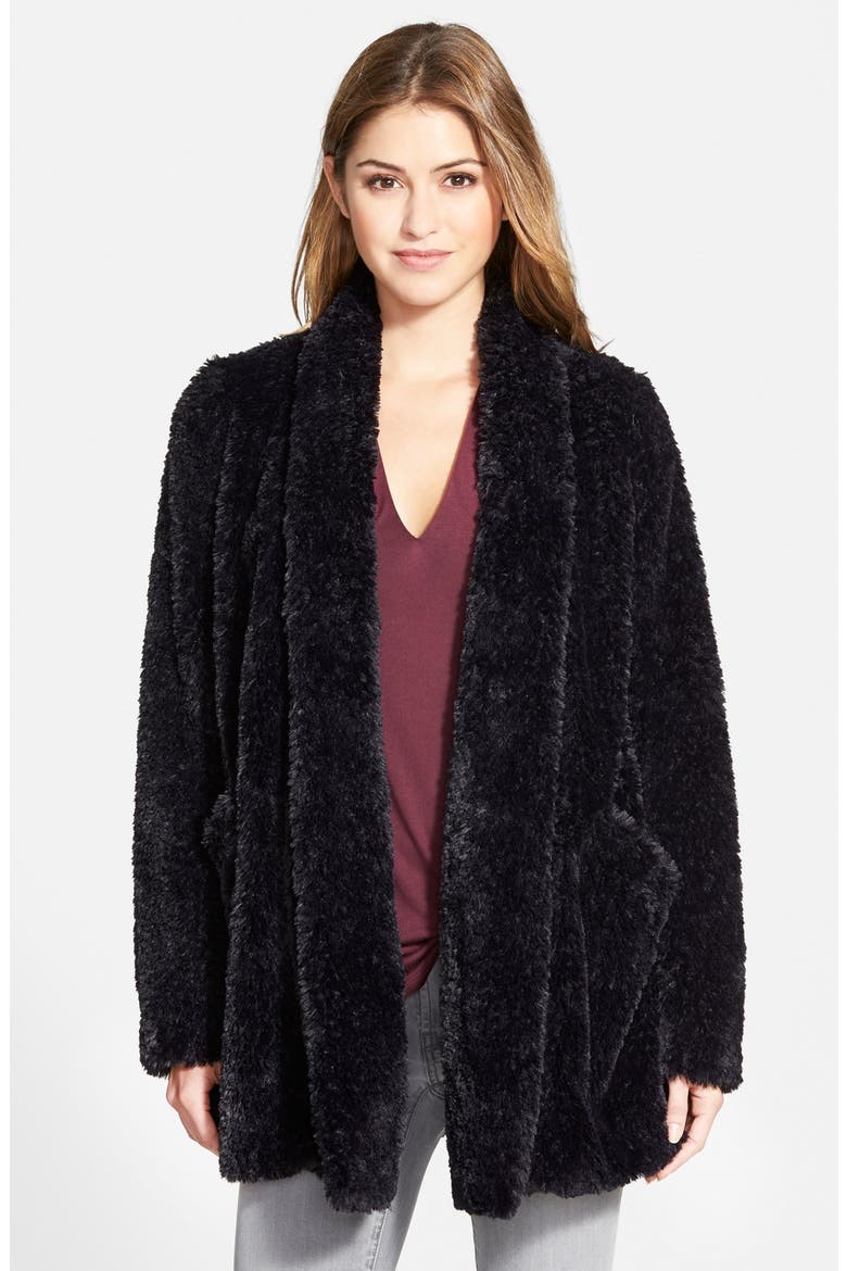 'Teddy Bear' Faux Fur Clutch Coat, Main, color, BLACK