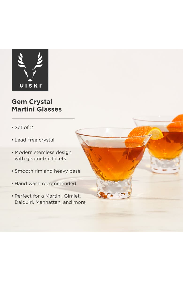 Viski Gem Crystal Martini Glasses Set of 2, Alternate, color, Clear
