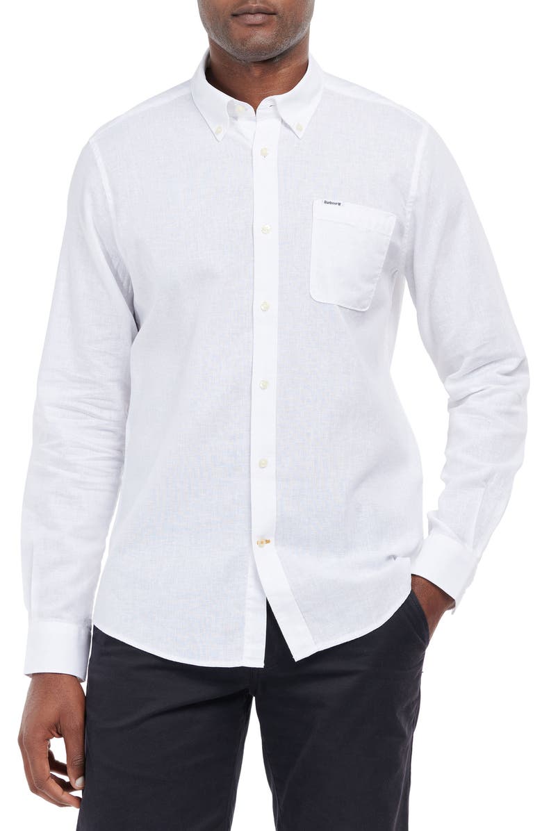 Barbour Nelson Tailored Fit Solid Linen & Cotton Button-Down Shirt