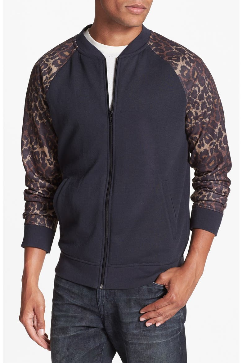 Bomber Jacket with Leopard Print Sleeves, Main, color, BLACK