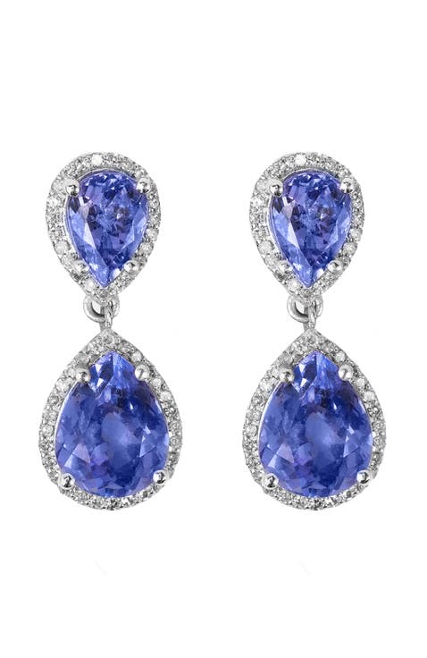 Tanzanite Drop Earrings in 14K White Gold