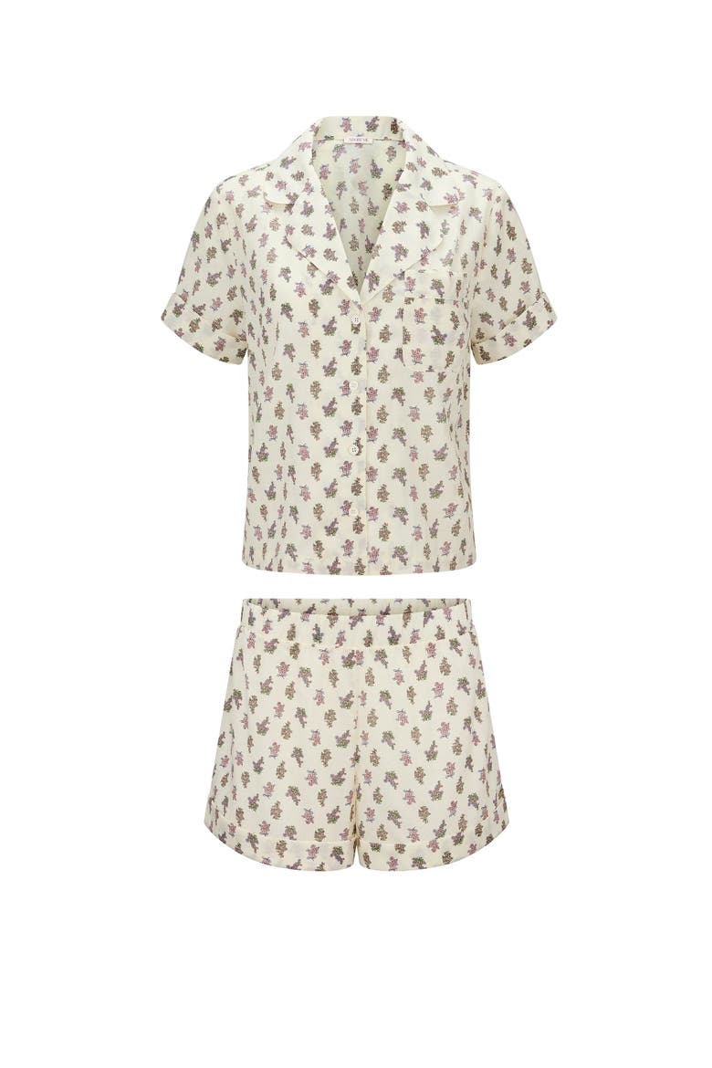 Lucero Short Sleeve Top & Shorts Pajama Set, Alternate, color, Floral beige