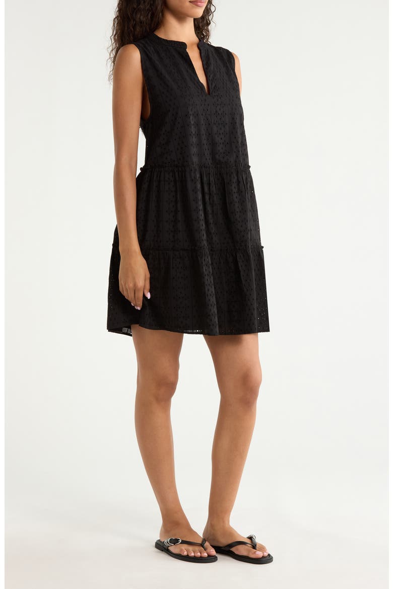 Eyelet Tiered Sleeveless Cover-Up Minidress, Alternate, color, BLACK