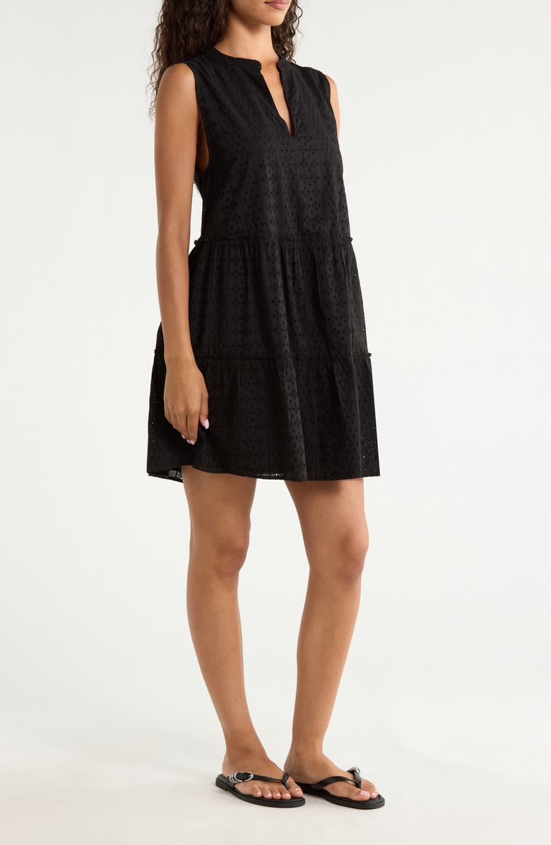 Elan Eyelet Tiered Sleeveless Cover-Up Minidress, Alternate, color, Black
