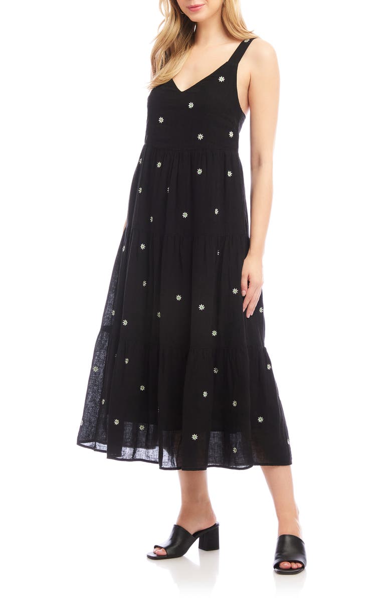 Karen Kane Embroidered Tiered Sleeveless Midi Dress, Alternate, color, Black