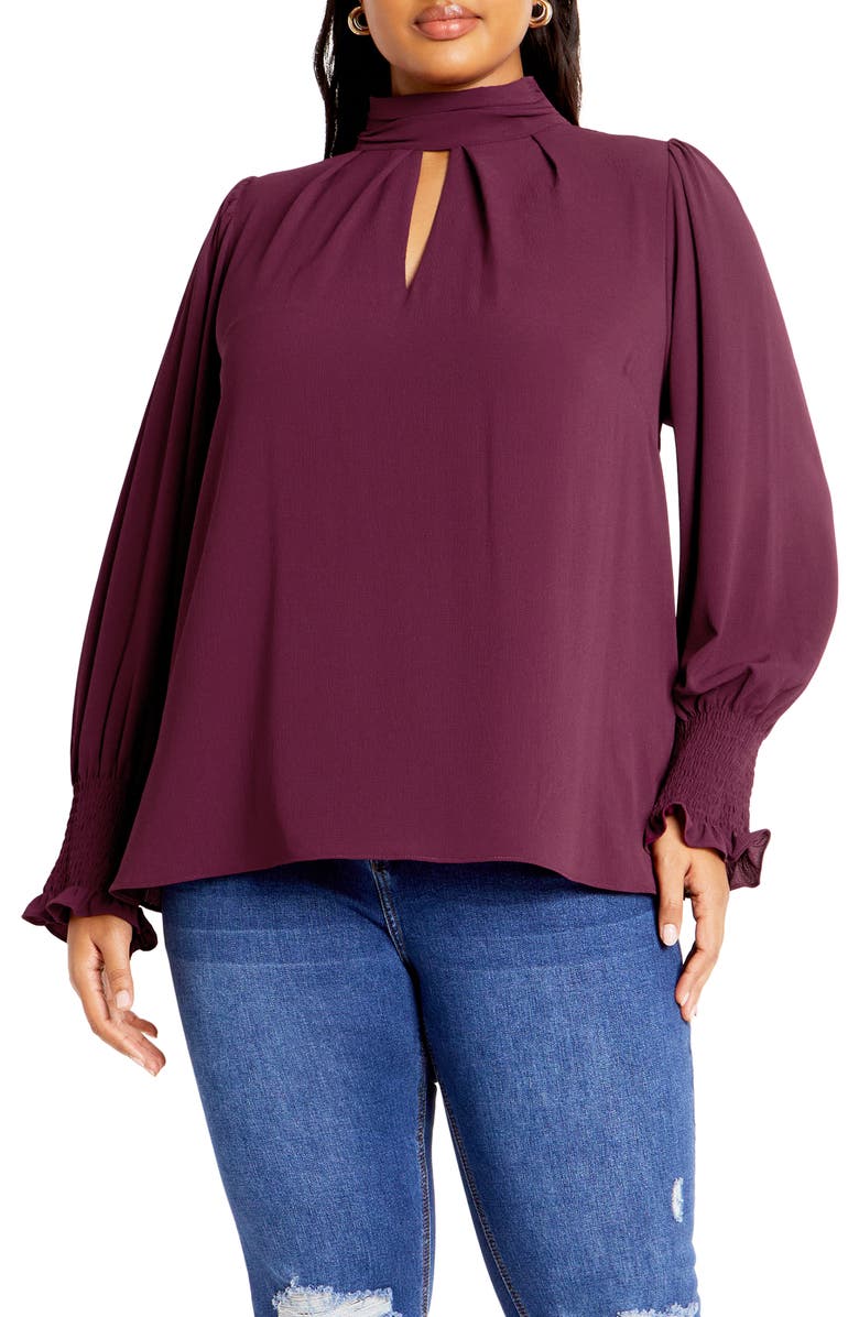 City Chic Iris Keyhole Top, Main, color, Plum