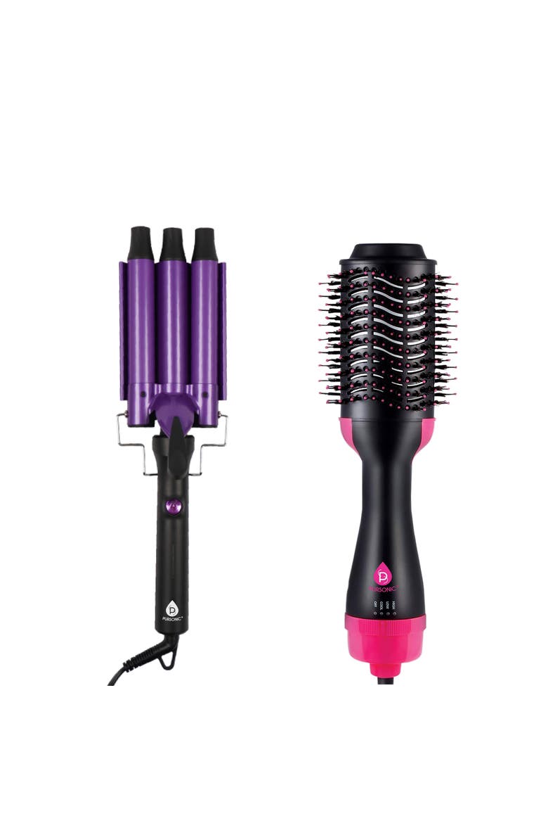 Triple Barrel Curler & Volumizing Hair Dryer, Main, color, Black