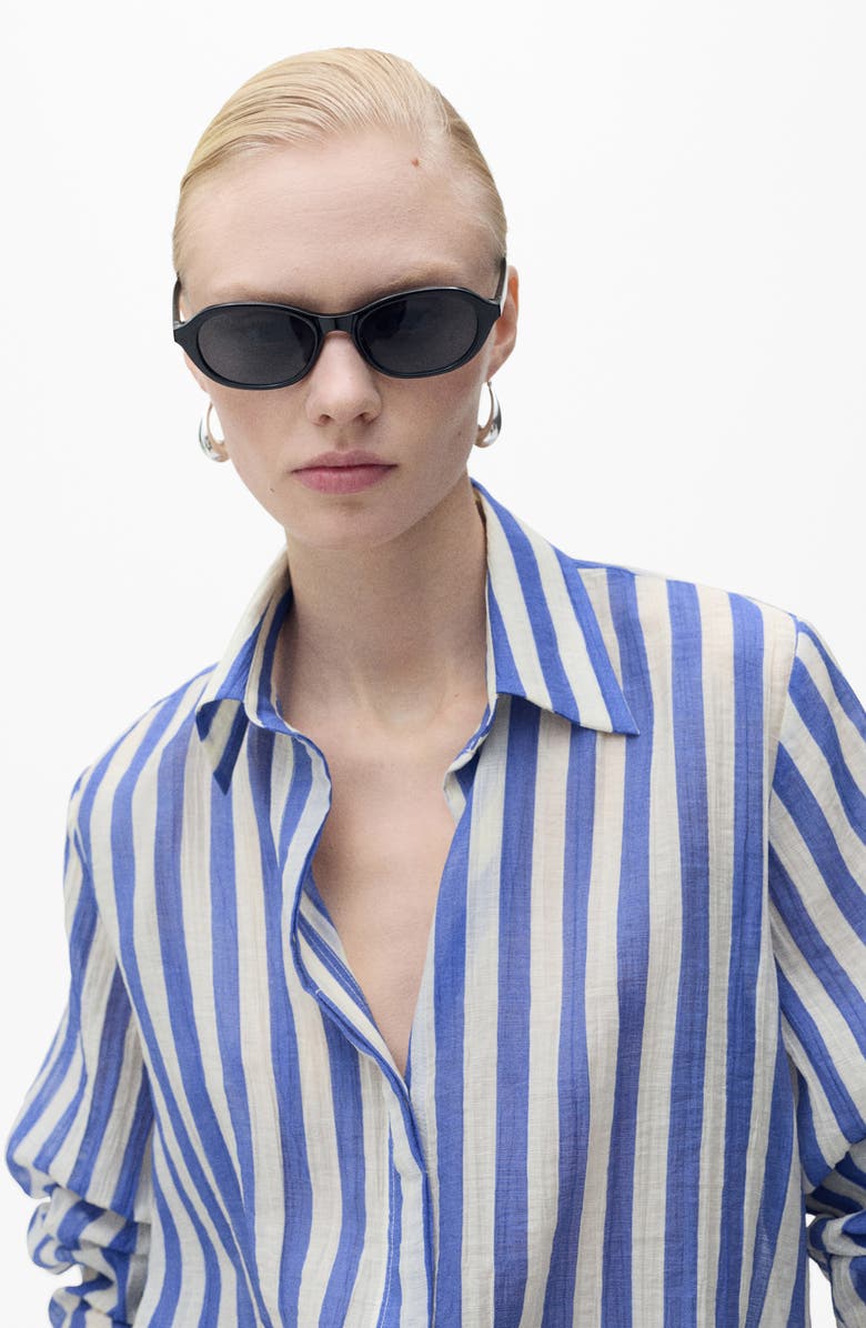 MANGO Stripe Lyocell Blend Button-Up Shirt, Alternate, color, 