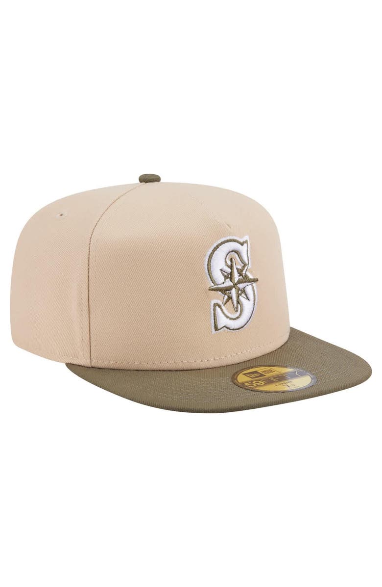 New Era Men's New Era Light Beige/Olive Seattle Mariners Two-Tone Color Pack A-Frame 59FIFTY Fitted Hat, Alternate, color,