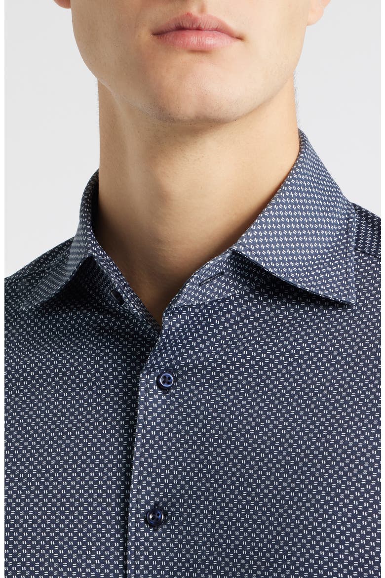 Slim Fit Geometric Print Non-Iron Dress Shirt, Alternate, color, GREY BLUE