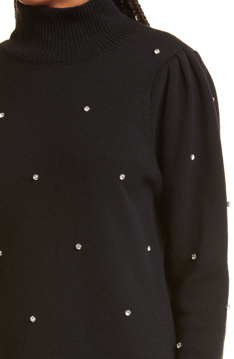 Milly Crystal Embellished Turtleneck Merino Wool Blend Sweater, Alternate, color, 