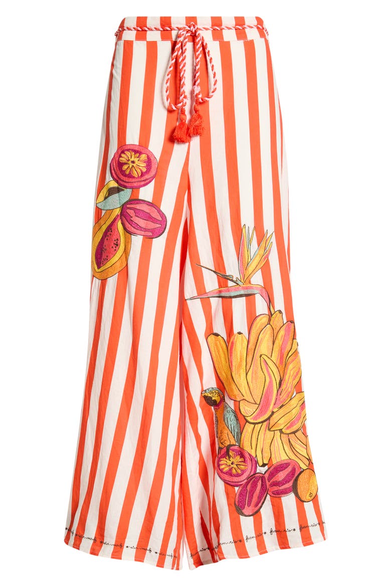 Mixed Print Linen Blend Cover-Up Drawstring Pants, Alternate, color, RED