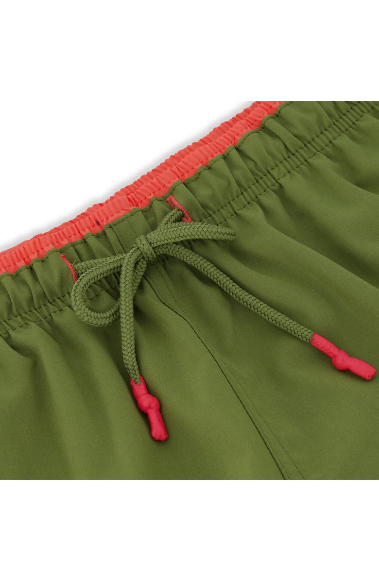 Sunset x Vine Contrast Trim Solid Swim Trunks, Alternate, color, Green