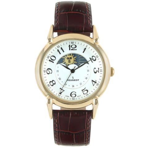 Sun Moon Vintage Leather Strap Watch - 40MM