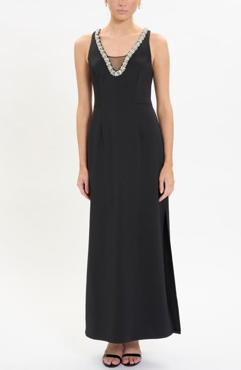 Jeweled Neck Sleeveless Gown