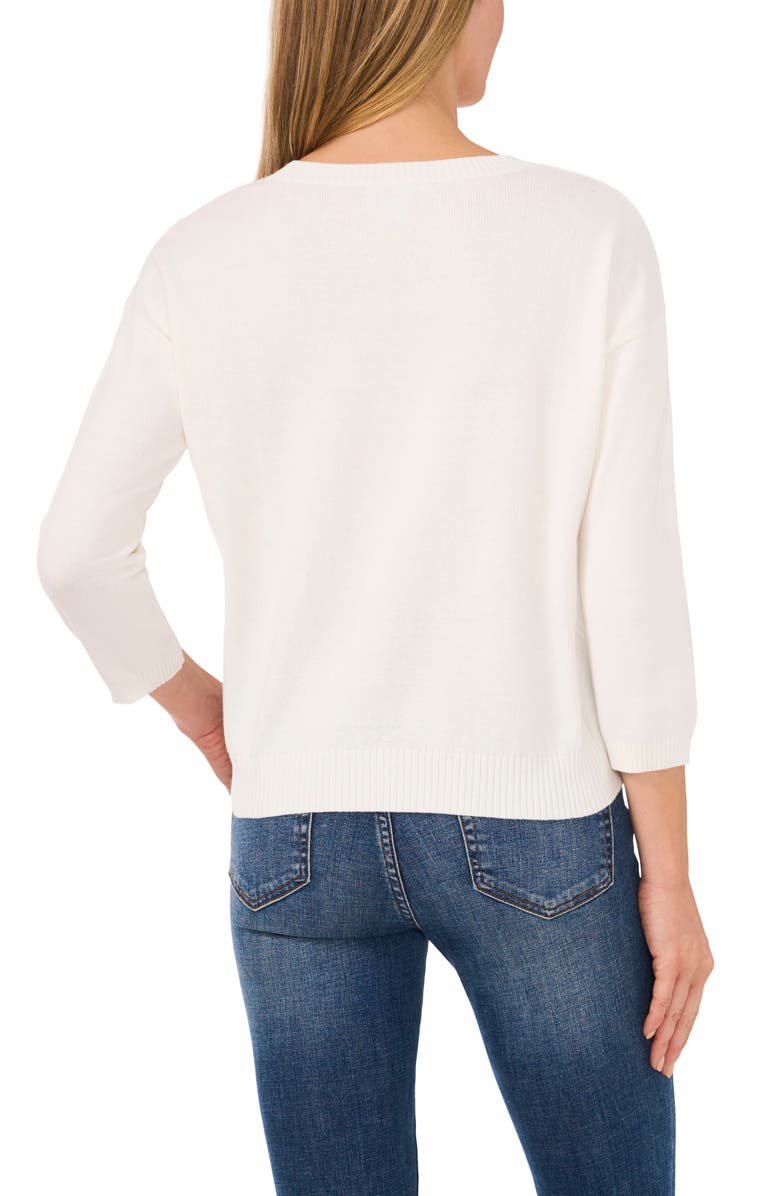 CeCe Imitation Pearl Floral Embroidered Sweater, Alternate, color, Antiq White