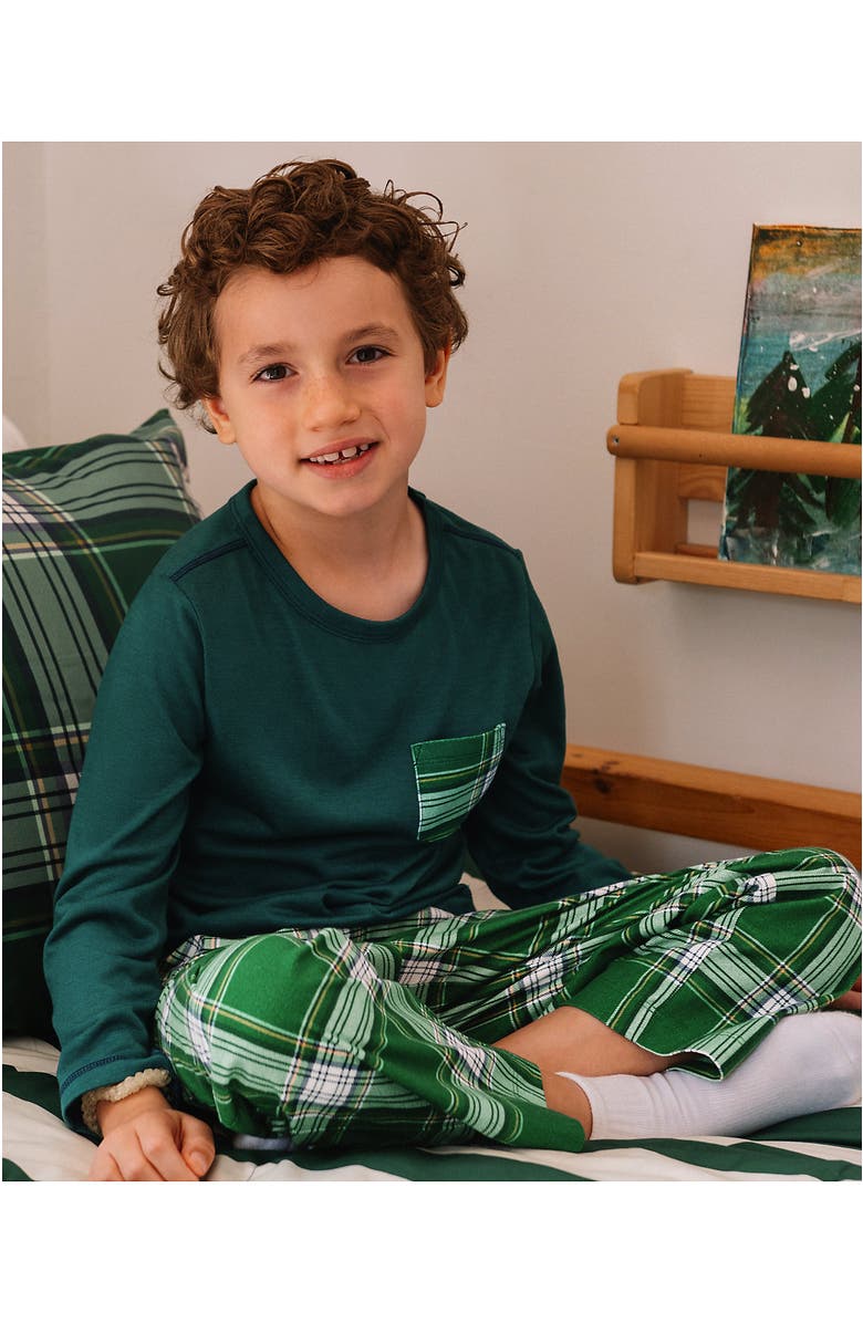 Lands' End Kids Soft Jersey Sleep Top, Alternate, color, Emerald Plaid