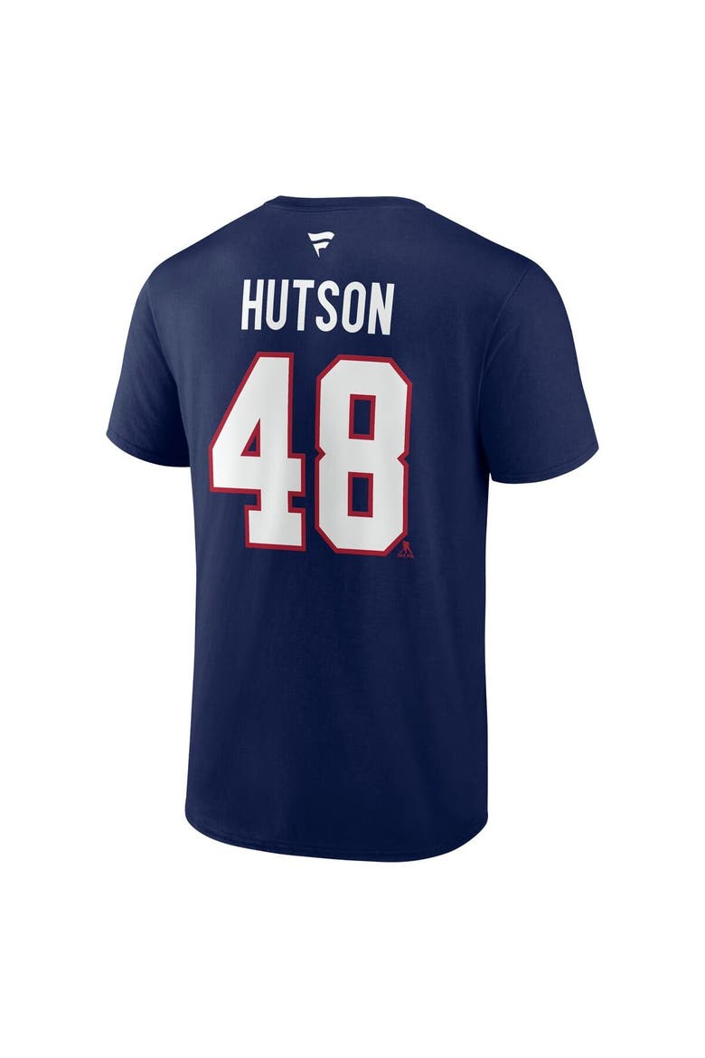 Men's Fanatics Lane Hutson Navy Montreal Canadiens Authentic Stack Name & Number T-Shirt, Alternate, color, Navy