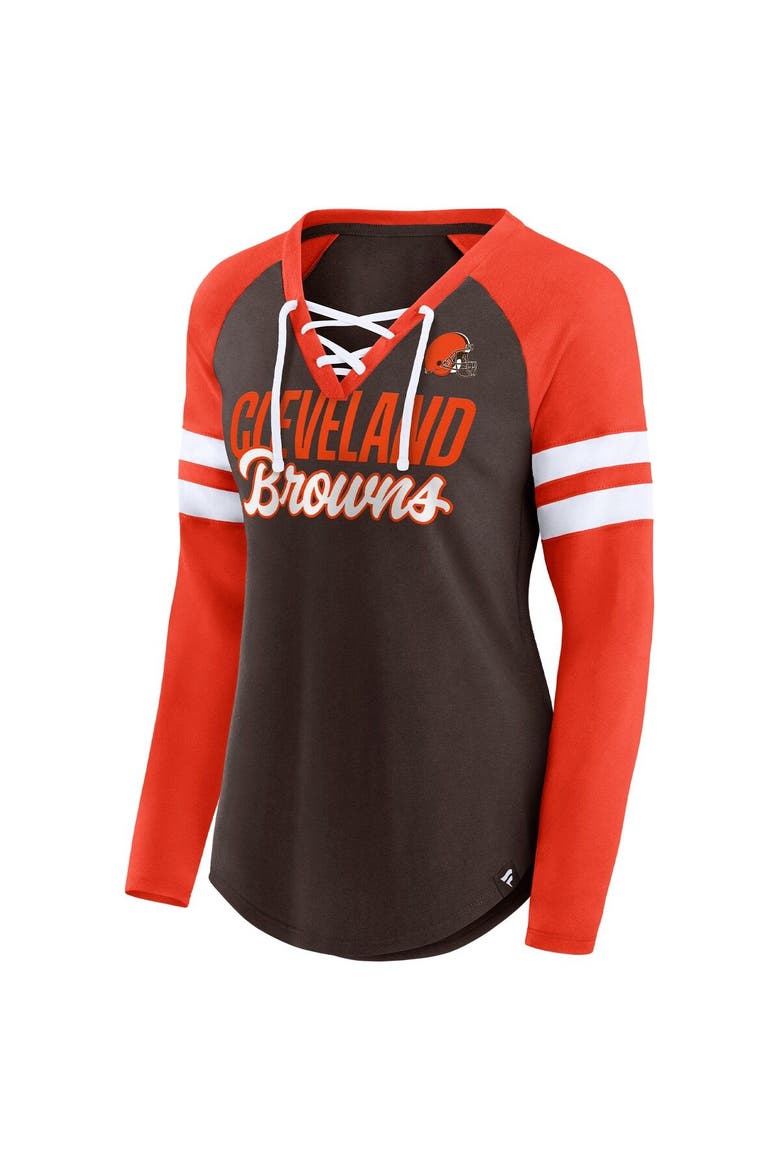 Women's Fanatics Branded Brown/Orange Cleveland Browns True to Form Raglan Lace-Up V-Neck Long Sleeve T-Shirt, Alternate, color, Brown