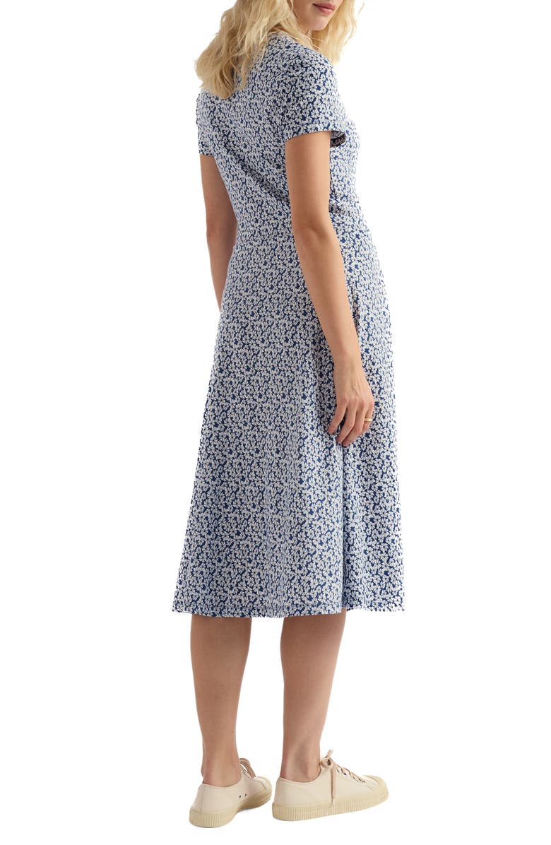 Seasalt Cornwall Pier View Floral Print Flare Stretch Organic Cotton Dress, Alternate, color, Cornflowers Dark Voyage