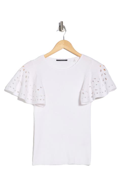Embroidered Eyelet Short Sleeve Sweater