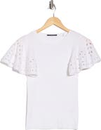 T Tahari Embroidered Eyelet Short Sleeve Sweater